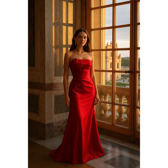 Vintage Jessica McClintock Dress Gown Red Strapless Evening Size*6 Formal Glam - Picture 1 of 8